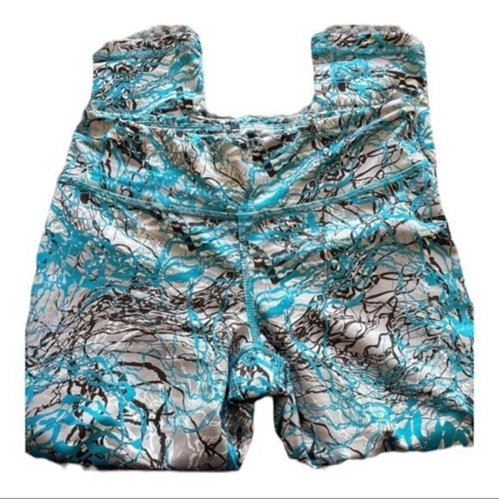 Women's Jockey Teal Silver Black Scribble Capri Leggings Size Small EUC #0393